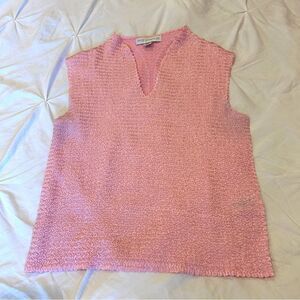 Petite Sophisticate Y2K Pink V-Neck Sleeveless Crinkle Blouse Tops Large